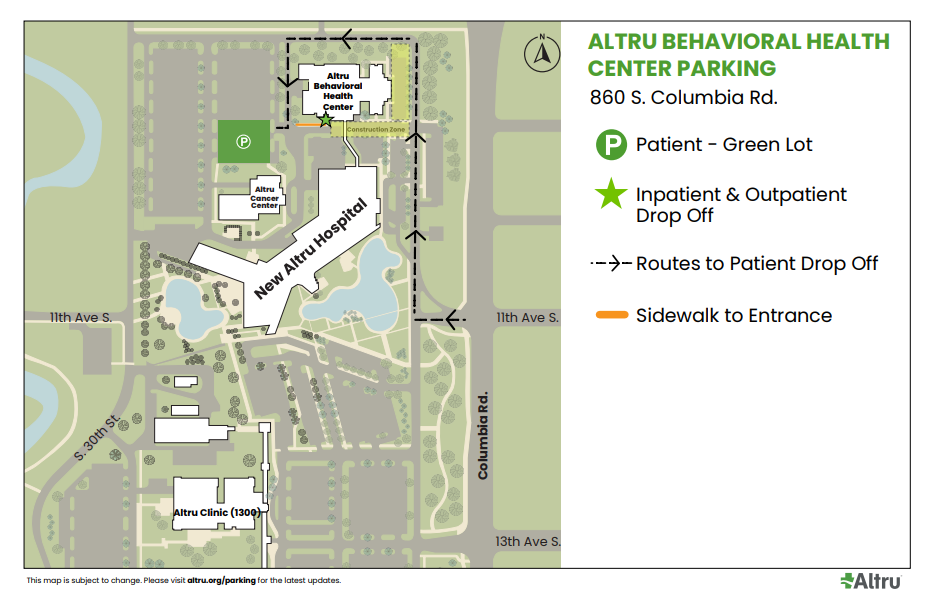 Altru Behavioral Health Center Parking Map.