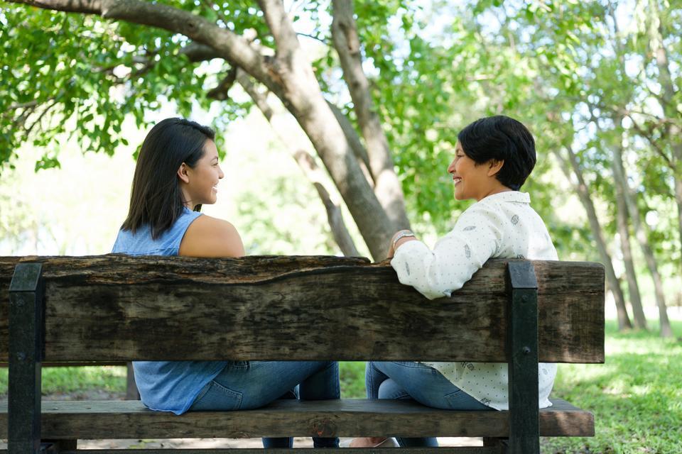 Women on bench talking